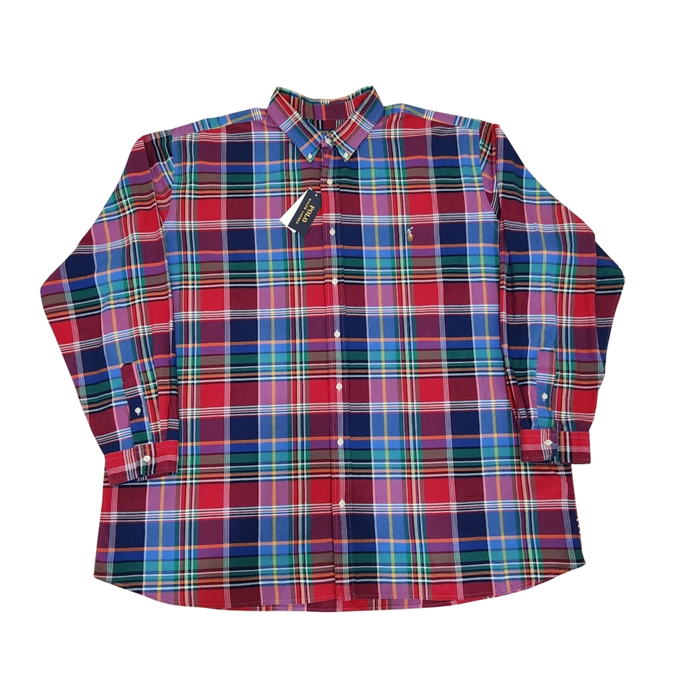 NWT Polo Ralph Lauren Men's Big & Tall Plaid Oxford Shirt, Red/‎ Blue, 4XLT - Picture 4 of 13